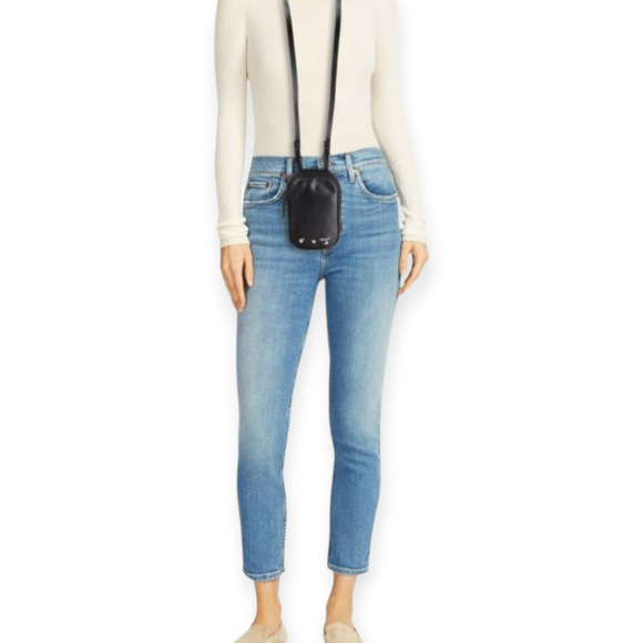 Off-White Black Genuine Leather Crossbody Messenger Phone Holder Bag - Picture 4 of 4